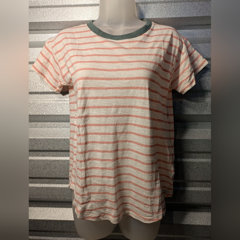 Madewell Striped Short Sleeve Tee - Pink and Green